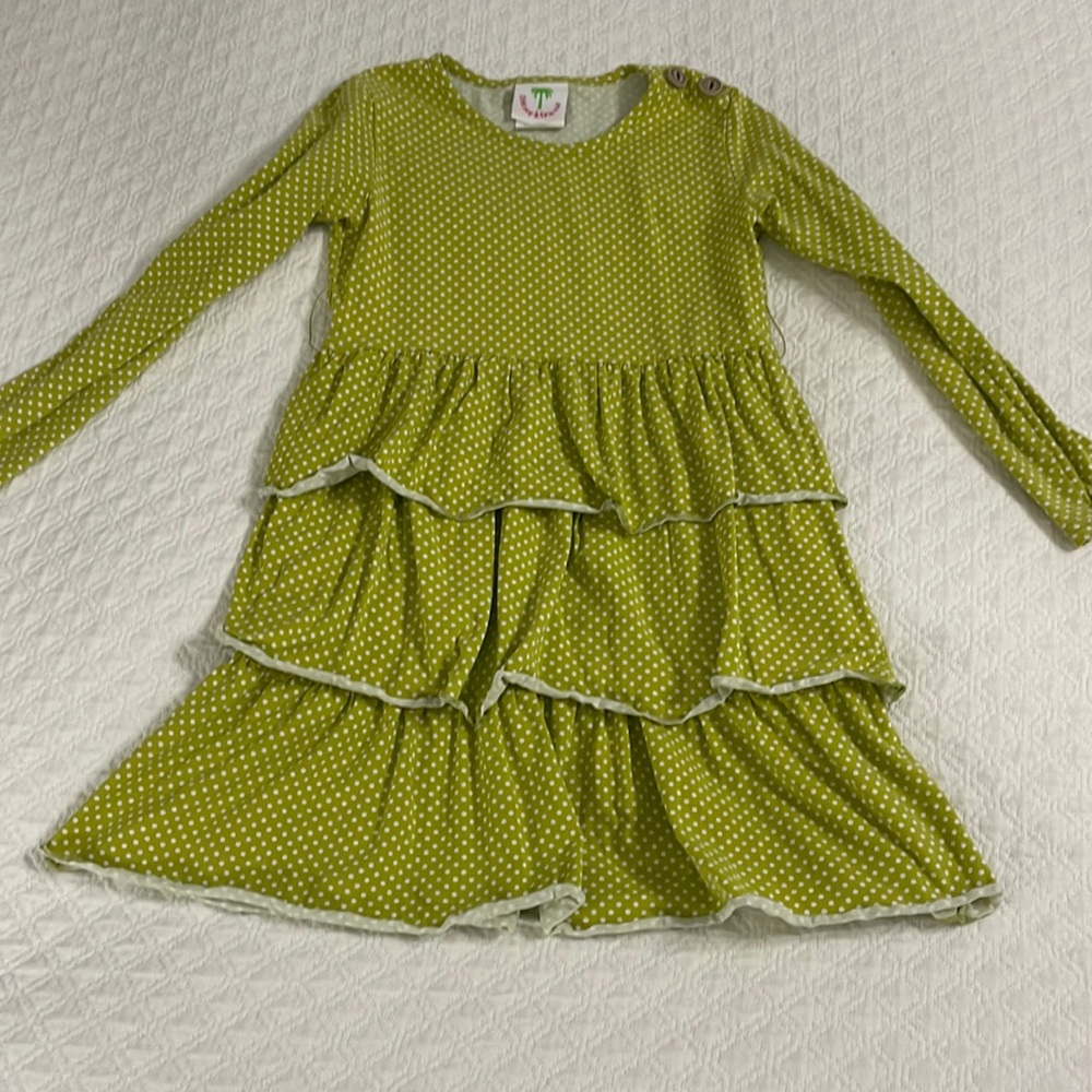 Shrimp & Grits Kids girls polka dot green tiered ruffle dress M 5-6 so cute